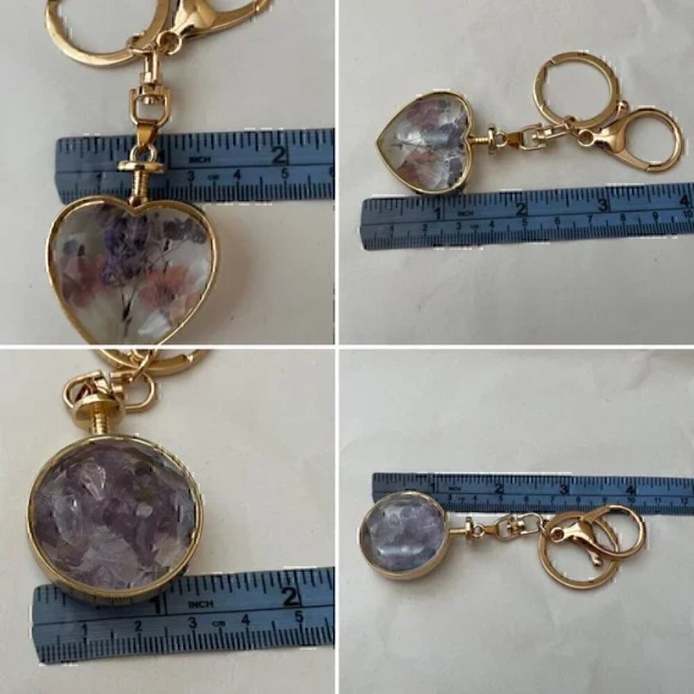 Set of 2 Keychains Amethyst Chips & Lavender Dried Flowers - Picture 3 of 12